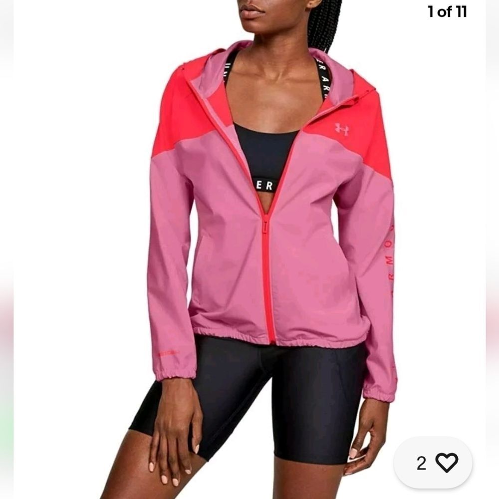 Under Armour Storm Woven Branded Lipstick Hot Pink Zip Jacket M